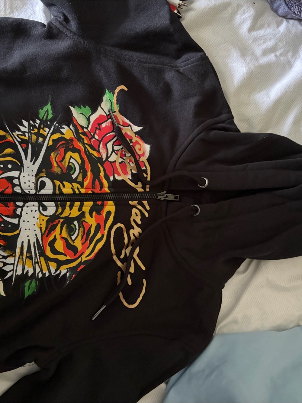 Philipp Plein Black Hoodie with Multicolor Tiger and Rose Motif